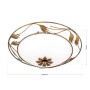 Antike Deckenleuchte Fleur Ø 40cm mit floralem Metallrahmen und opalem Glasschirm.