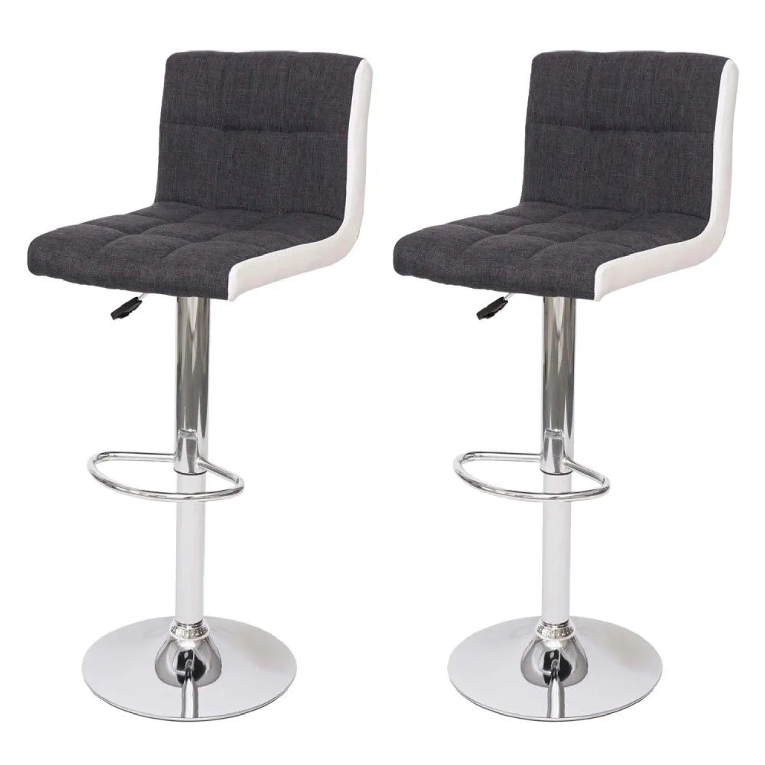 MCW Barhocker G87 2er-Set Stoff/Textil Dunkelgrau mit Kunstleder Weiß Chromfuß
