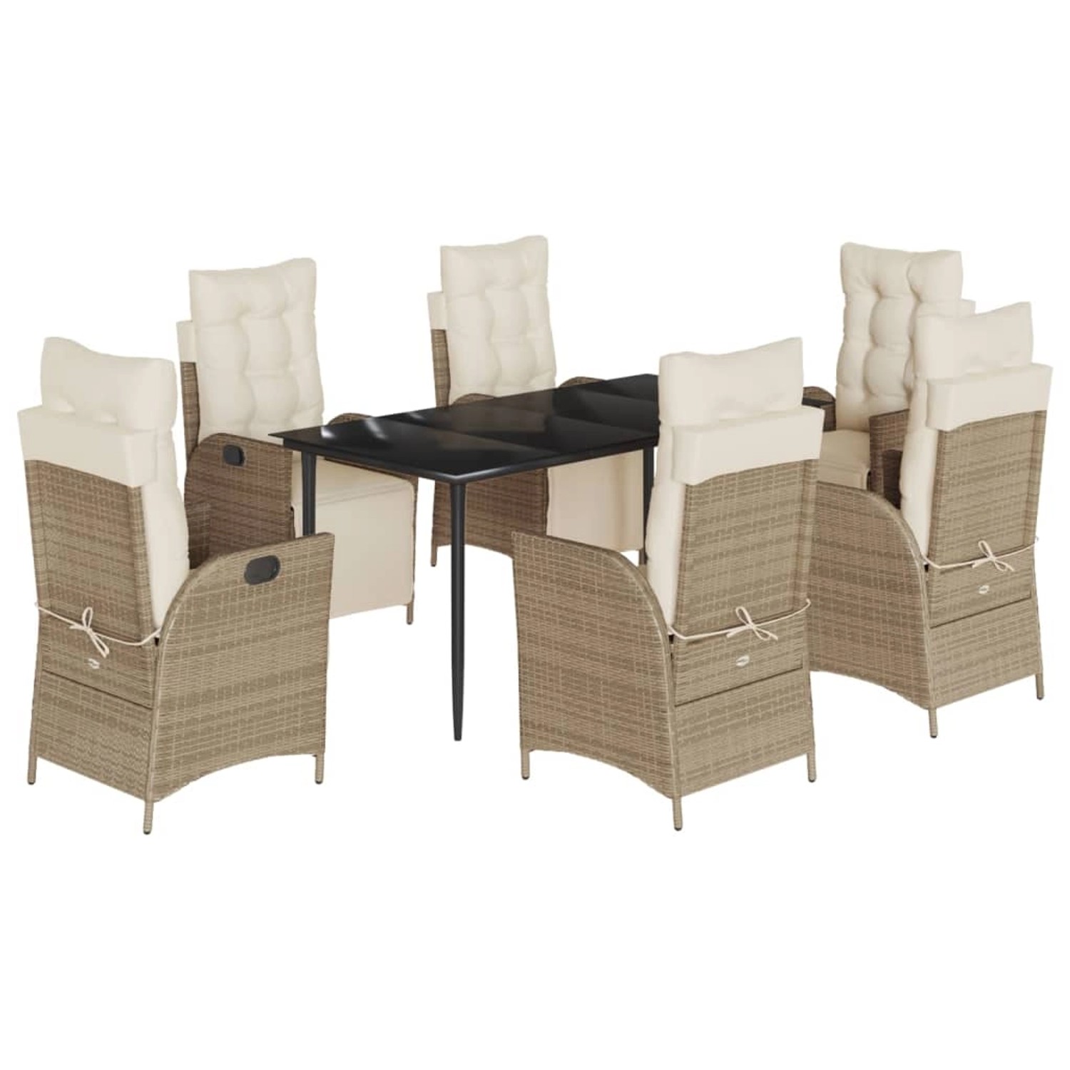 vidaXL 7-Tlg Garten-Essgruppe mit Kissen Beige Poly Rattan 3213438 günstig online kaufen