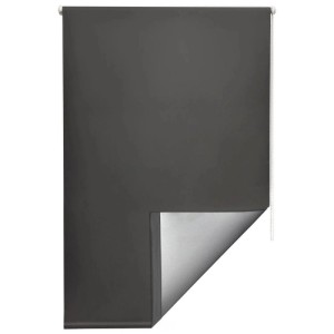 Dunkelgraues Sol Royal Thermorollo (90x160cm) mit silberner Rückseite und Klemmfix-Befestigung. Verdunkelungsrollo für Fenster.