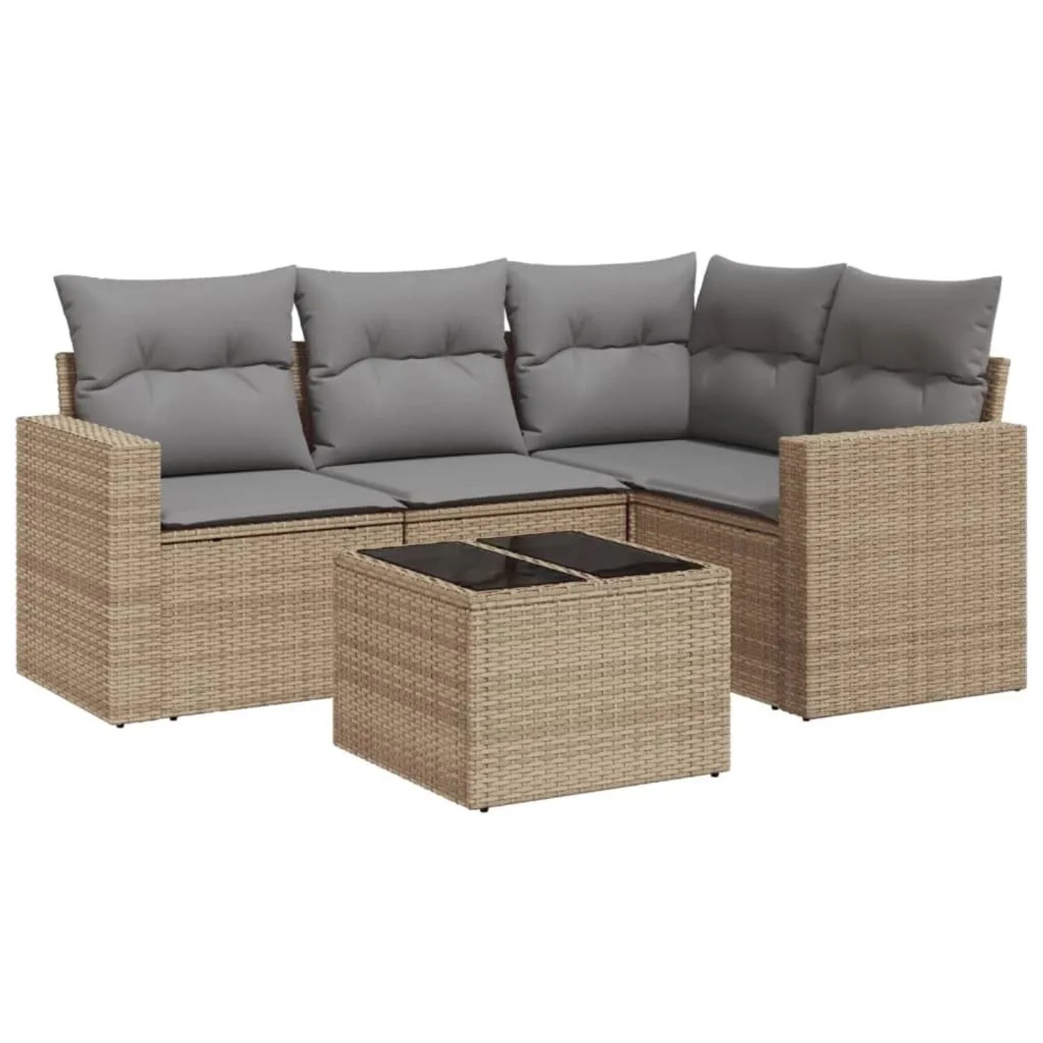 vidaXL 5-Tlg Garten-Sofagarnitur mit Kissen Beige Poly Rattan 3251256
