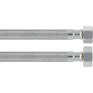 Flexibler Winkel-Anschlussschlauch, 14,9 mm (G 3/8) x 300 mm, aus Edelstahl für Trinkwasserinstallation.