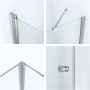 Aquabatos Eckdusche Falttür: 5mm ESG Sicherheitsglas, Chromprofile, Hebe-Senk-Funktion, Griff. Rahmenloser Eckeinstieg.