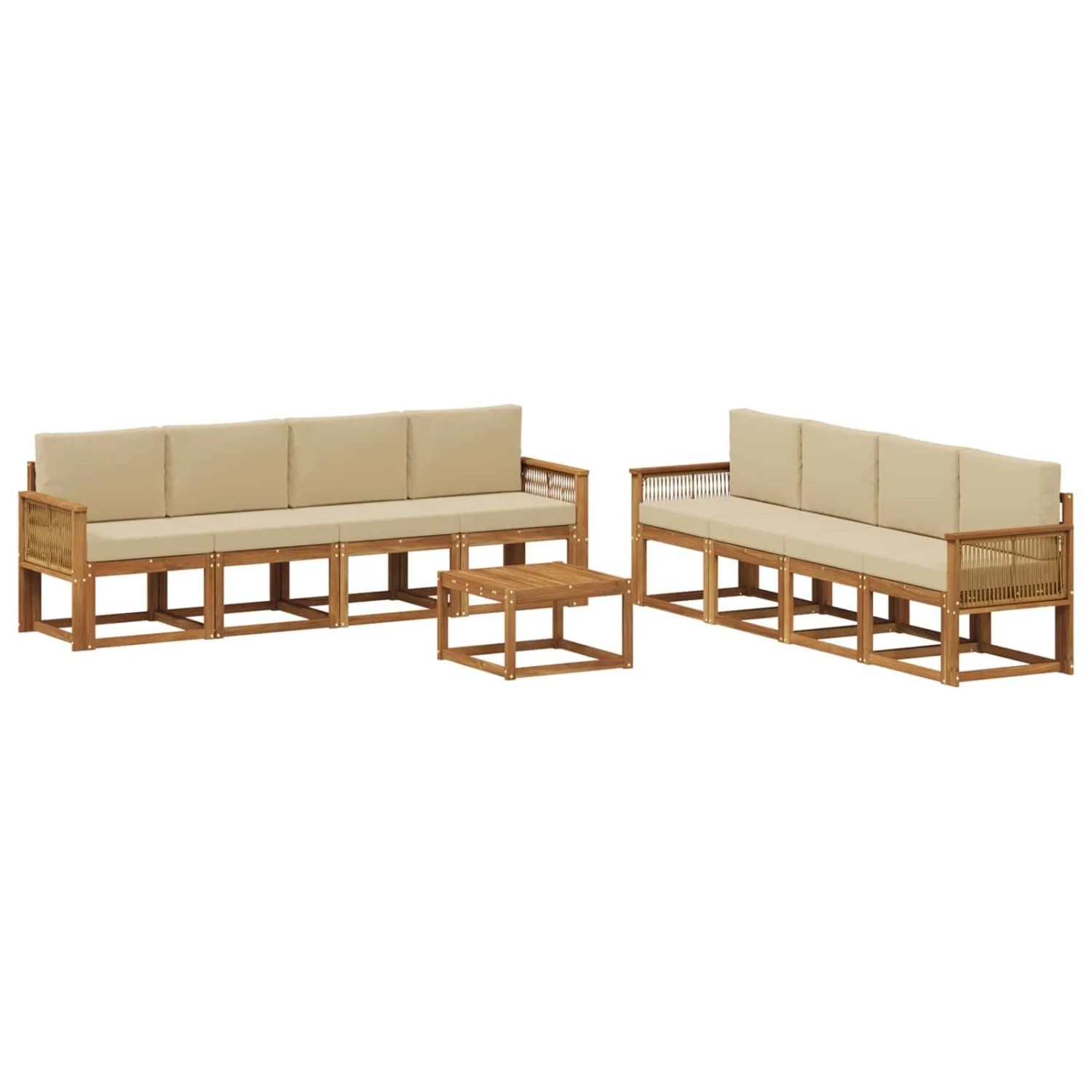 vidaXL Outdoor-Sofagarnitur mit Kissen 9 Stk Natur und Beige Polyester 3385099