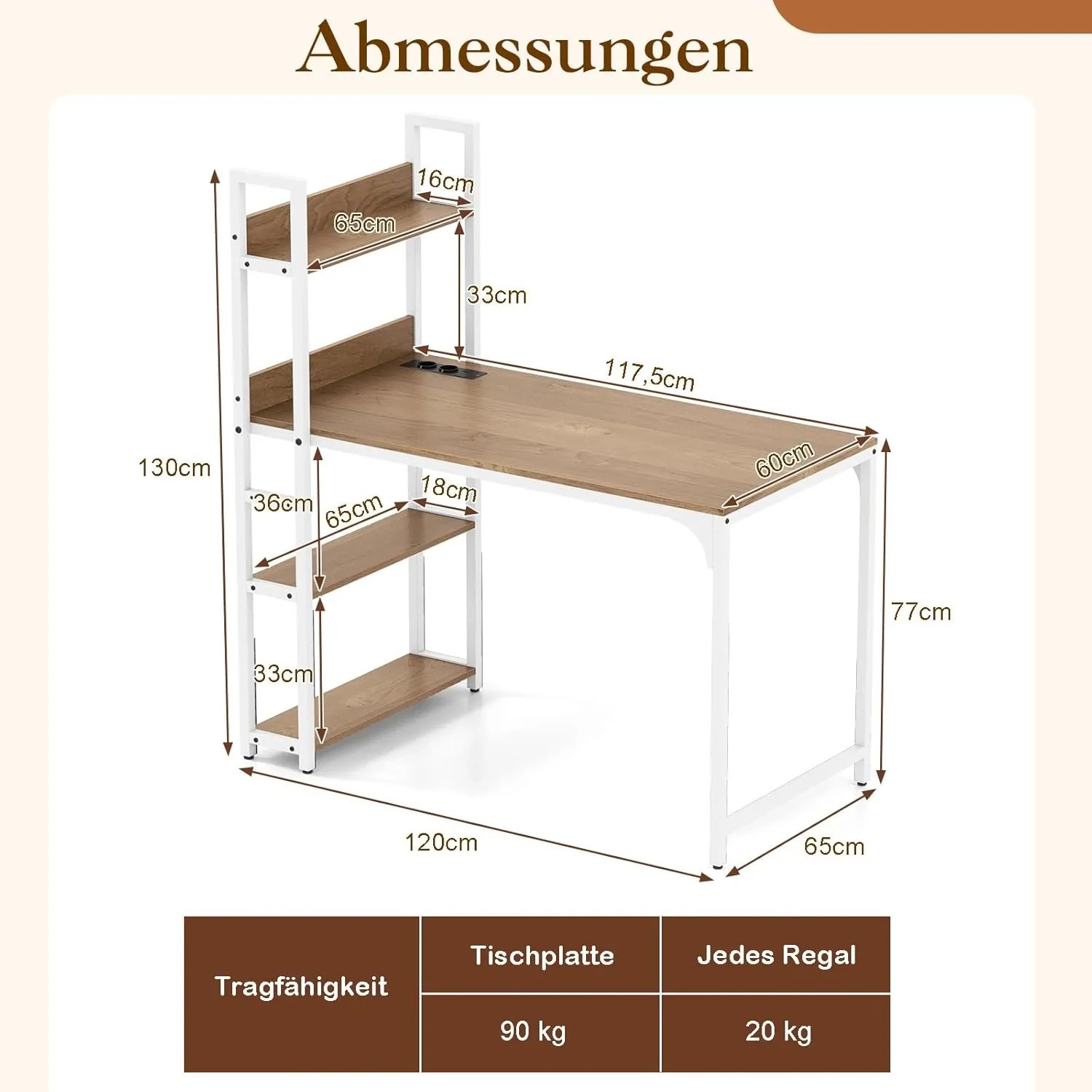 Costway Schreibtisch mit Ladestation Natur_4