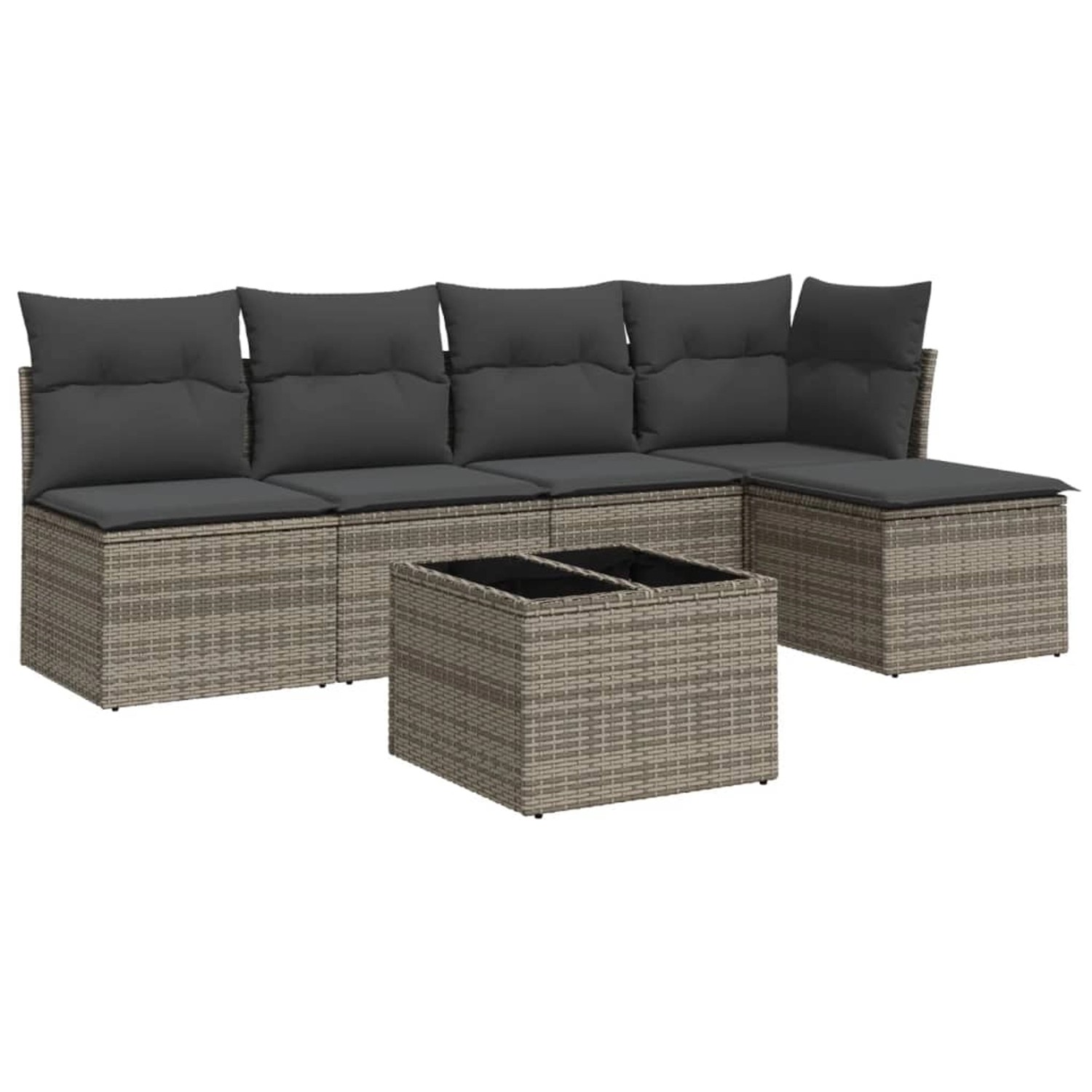 vidaXL 6-Tlg Garten-Sofagarnitur mit Kissen Grau Poly Rattan 3217530
