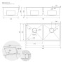 Technische Zeichnung: ML-Design Doppelspülbecken Edelstahl, Maße und Details für Montage.