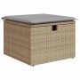 Beiger Gartenhocker aus Rattan mit grauem Kissen und Stauraum, Teil des vidaXL Garten-Sofa-Sets.