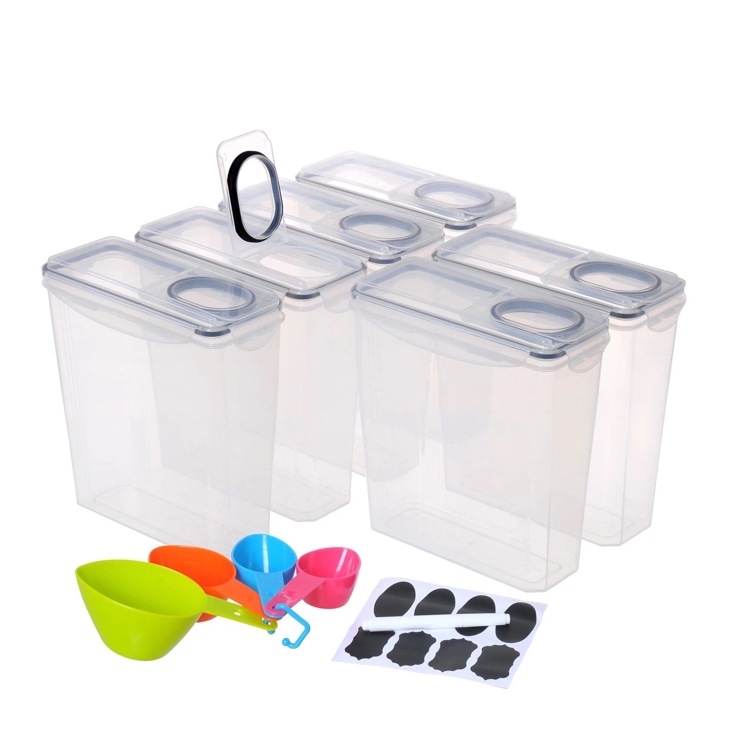 Relaxdays Vorratsdosen Set Kunststoff Transparent Schwarz Luftdicht 6-teilig 25 cm x 24 cm x 11,5 cm 3,7 Liter