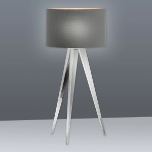 Graue Näve Tischleuchte mit 3-Bein Stativfuß, 61,5 cm hoch. Design-Tischlampe für Wohnzimmer.