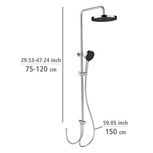 Wenko Duschsystem Softwater Chrom mit Regenduschkopf, Handbrause und höhenverstellbarer Stange (75-120 cm).