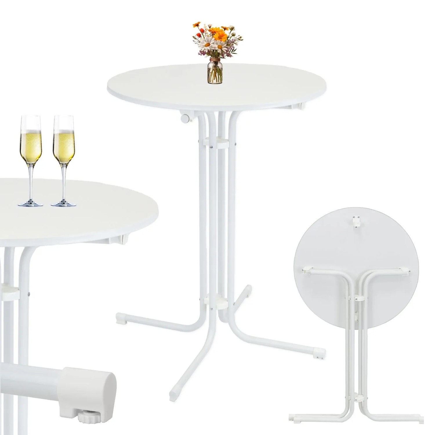 Thumbnail - TRUTZHOLM Stehtisch Klappbar Durchmesser 80 cm Höhe 110 cm Stahl MDF Holz Weiß