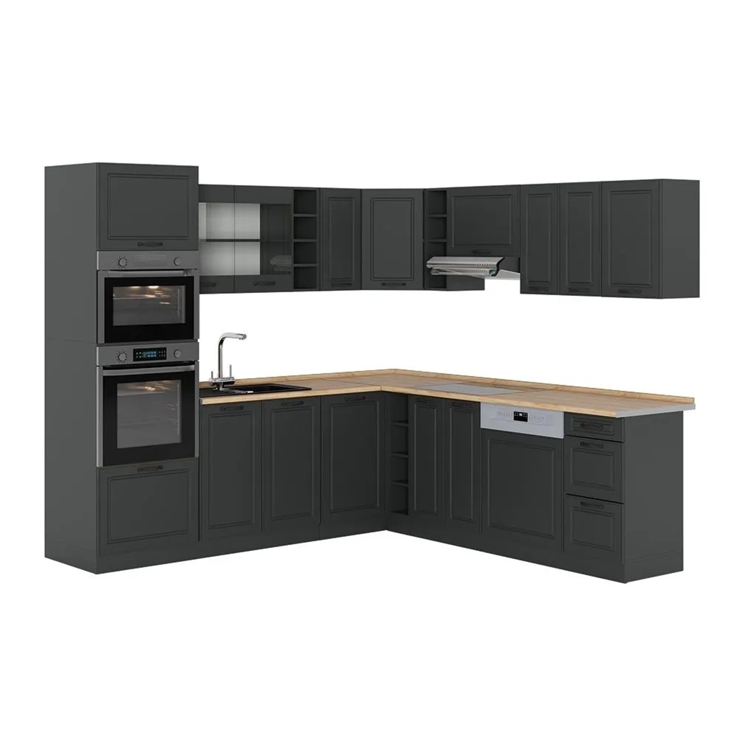 Vicco Eckküche R-Line Anthrazit Landhaus/Anthrazit 247 x 82, AP Eiche