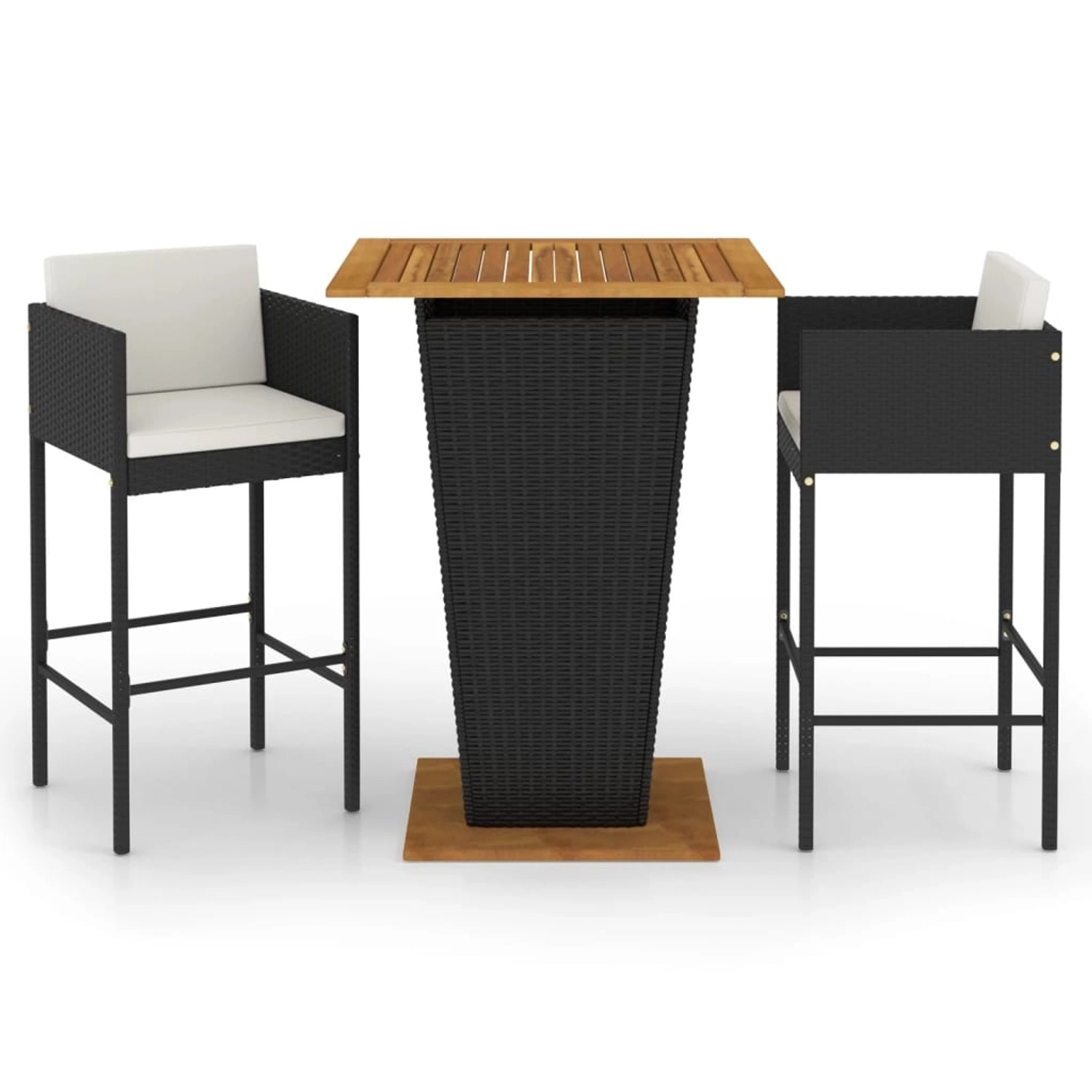 vidaXL 3-Tlg Gartenbar-Set mit Kissen Poly Rattan Schwarz 3094802