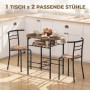 HOMCOM Essgruppe: Rustikal-brauner MDF-Tisch, 2 Stühle, Metallgestell, Ablagefach. Ideal für kleine Küchen.