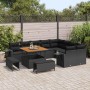 Schwarzes 12-tlg. vidaXL Garten-Sofa-Set aus Poly Rattan mit Tisch und Hockern.