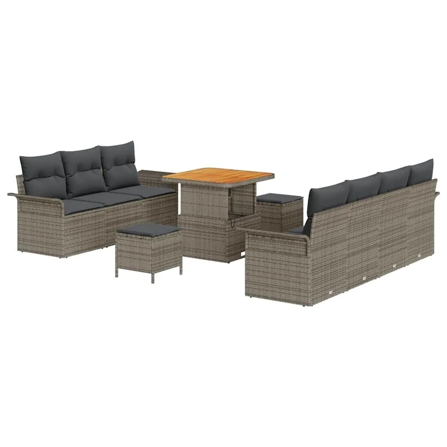 vidaXL Garten-Sofa-Set mit Kissen mit Speicher 10-Tlg Grau 3364048