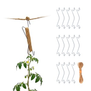 Relaxdays Tomatenhaken 15er Set Metall Jute Silber Natur Wiederverwendbar 25 cm x 5 cm x 1 cm