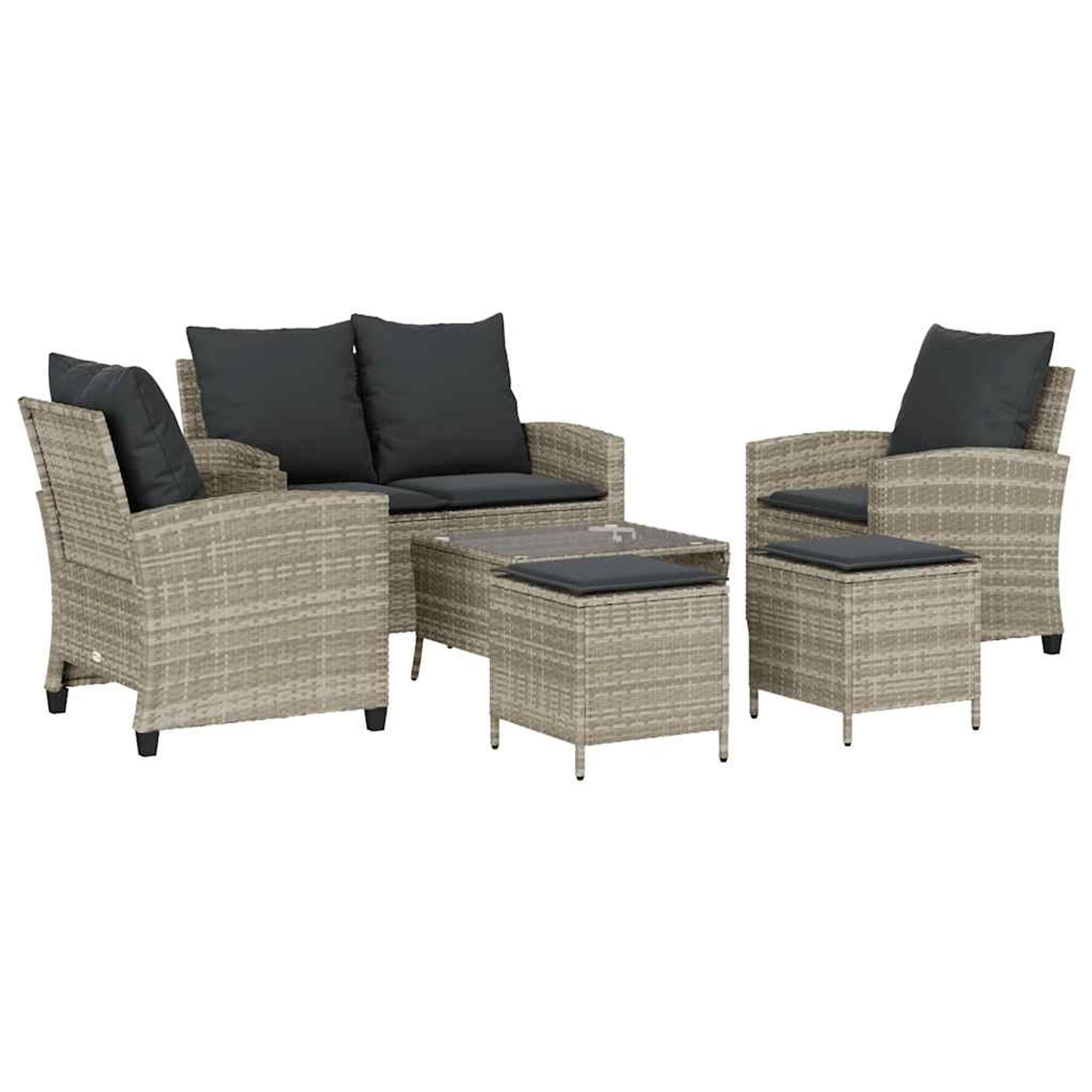 vidaXL 6-Tlg Garten-Sofagarnitur mit Kissen Hellgrau Poly Rattan 3324582 günstig online kaufen