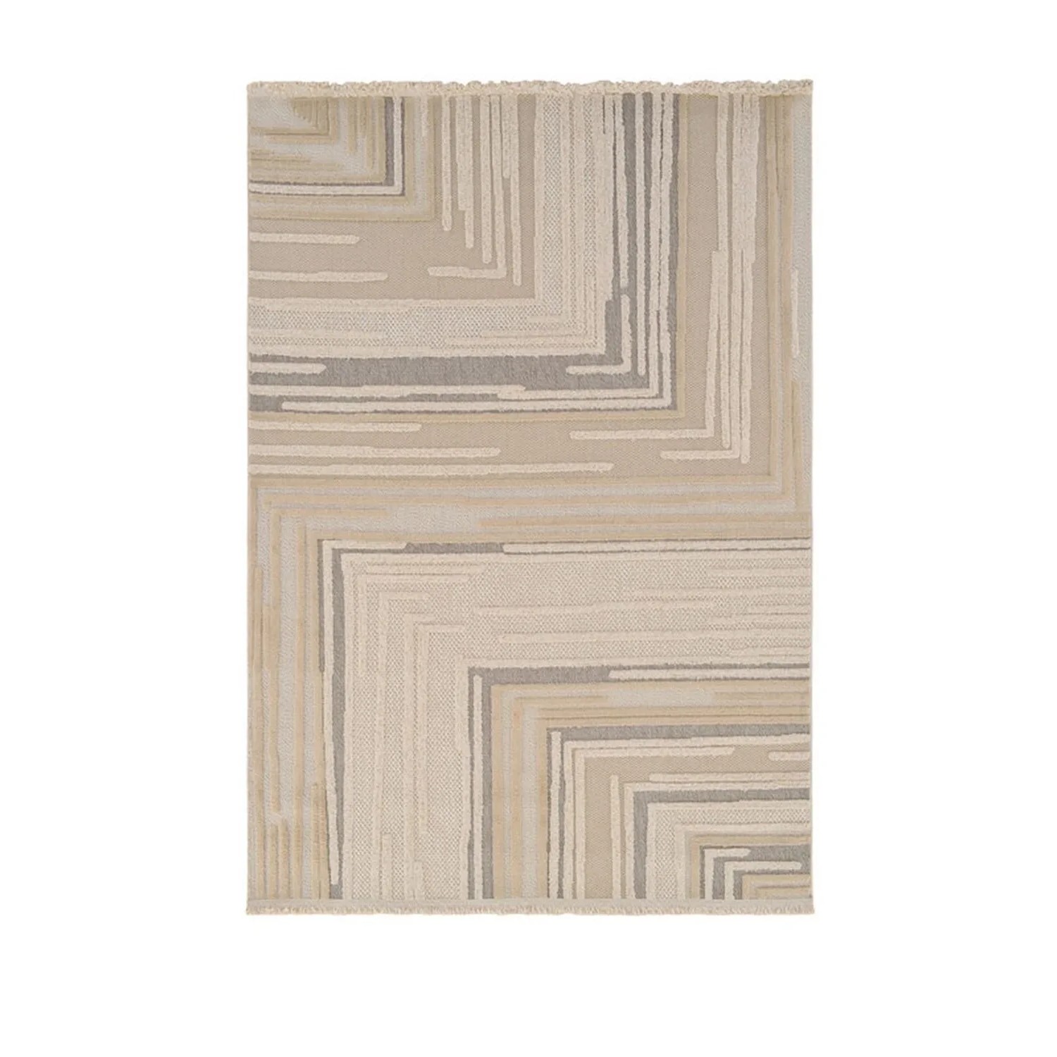 Vercai Rugs Teppich Indigo Linien Elfenbein Beige 160 x 230 cm