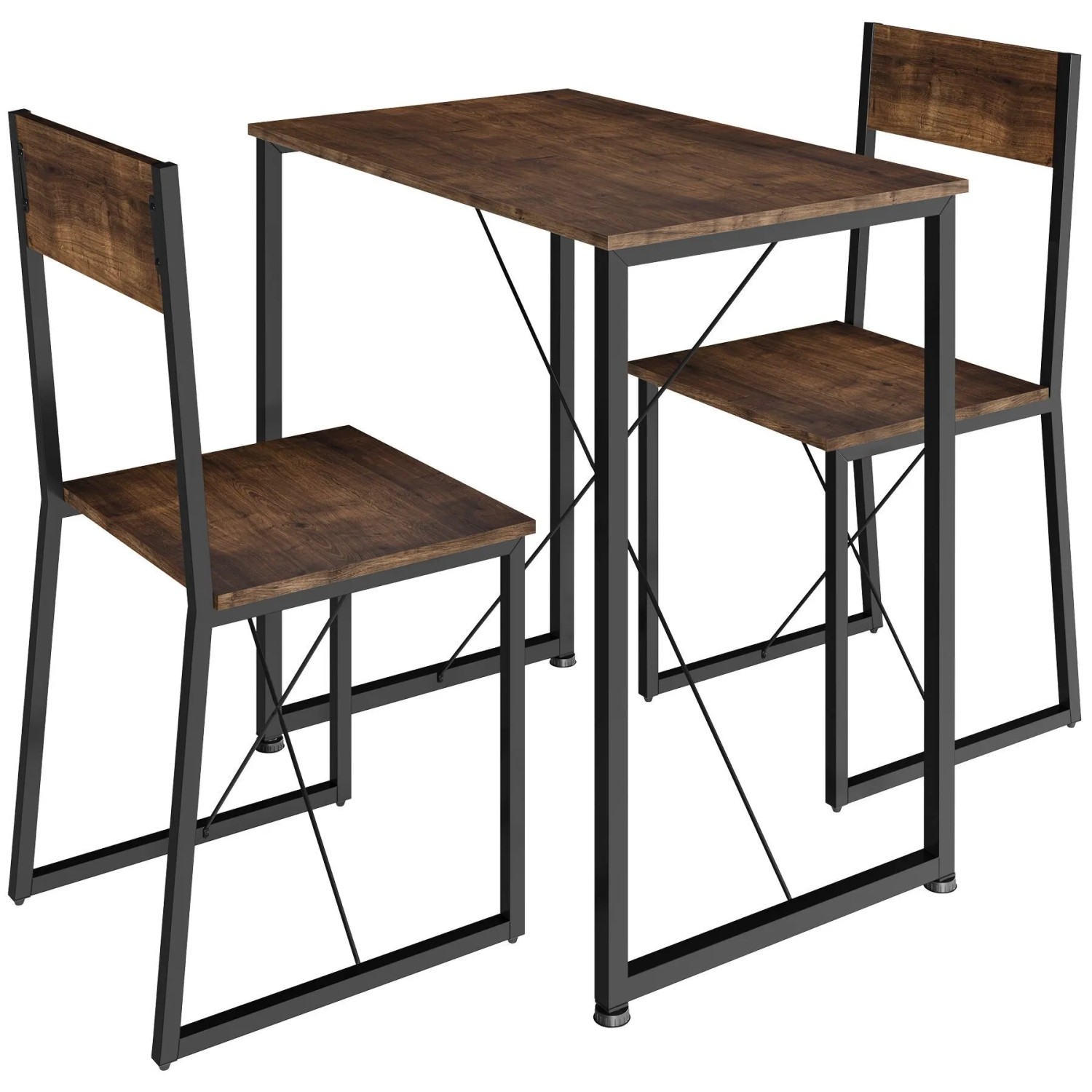 Tectake Sitzgruppe Margate 3 Teilig Esstisch Mit 2 Stühlen  138 x 80 x 90 cm Industrial Holz Dunkel  Rustikal