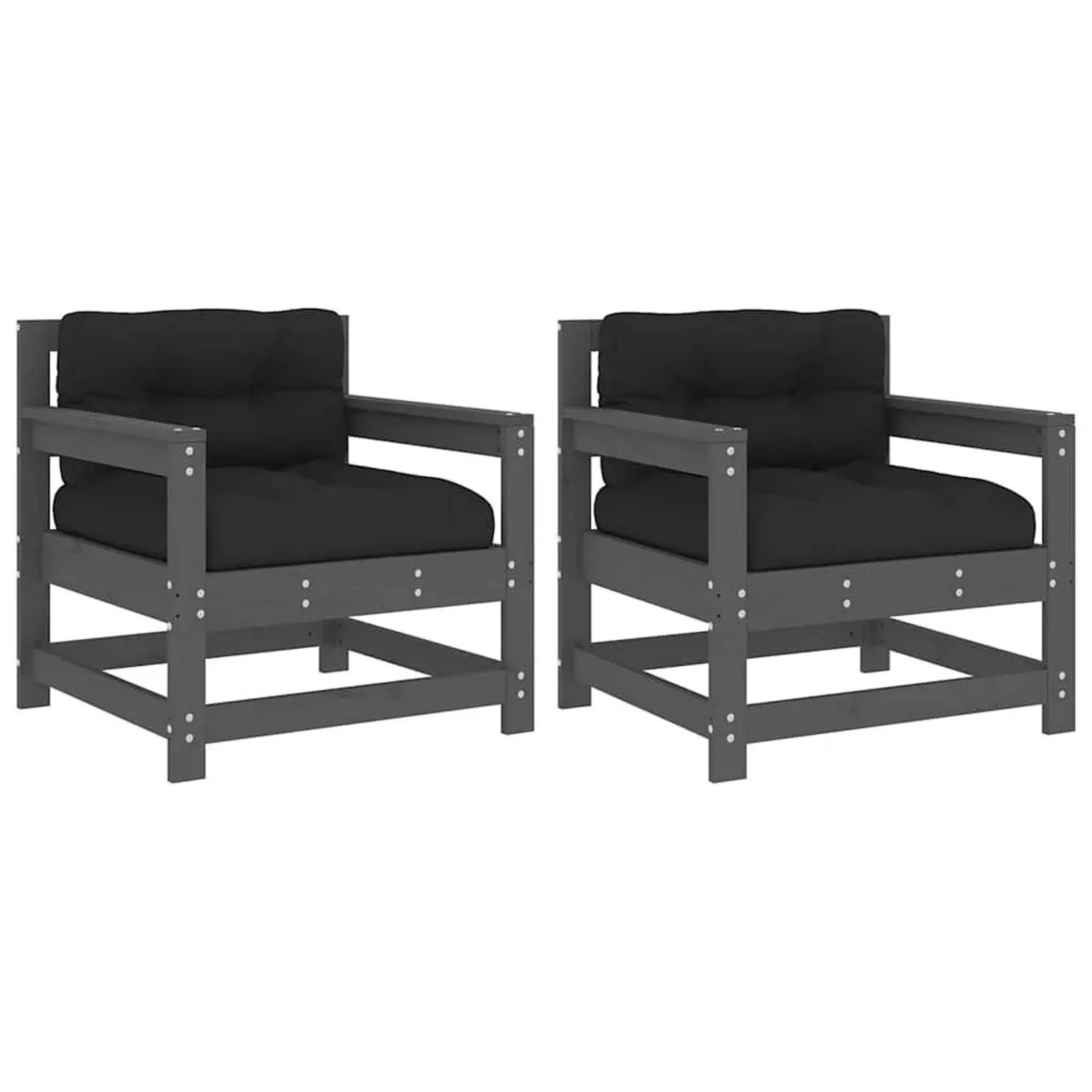 vidaXL Gartenstühle mit Kissen 2 Stk Grau Massivholz Kiefer 825564