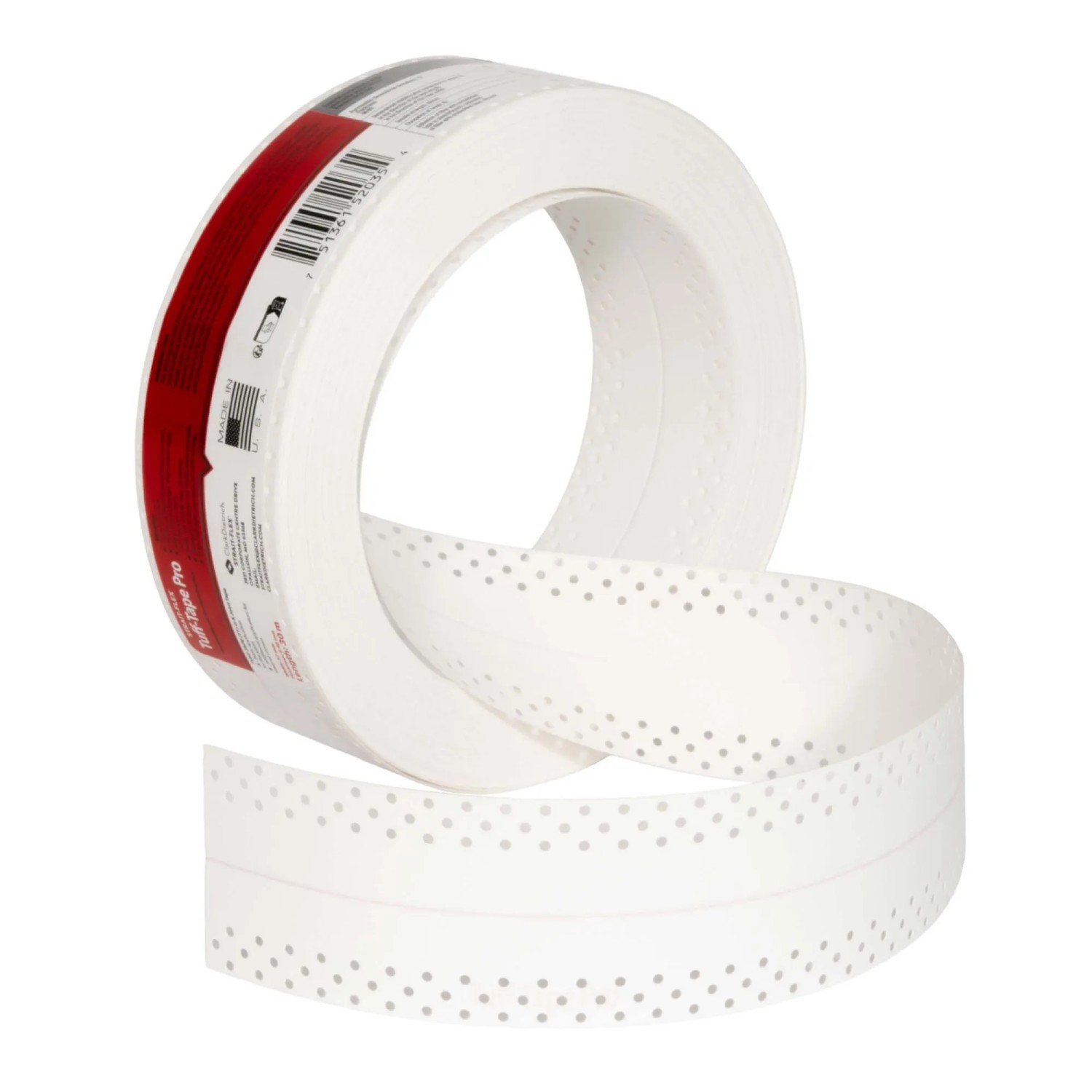 Weißes Strait-Flex Tuff Tape Pro Fugenband für Trockenbau, perforiert, auf Rolle. Ideal für Eckschutz von Gipskartonplatten.