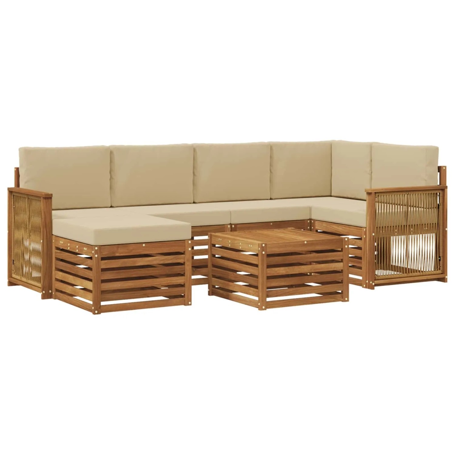 vidaXL Ecksofa Set 6 Stk Natur Massives Akazienholz und Polyester 3384599