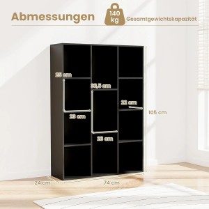 Costway Bücherregal 11 Fächern 74 x 24 x 106 cm Kaffee