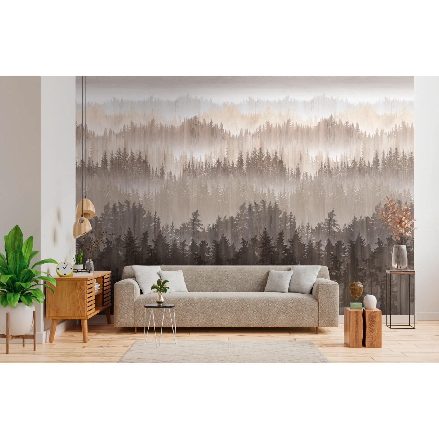 AS-Creation Vlies Fototapete Wald in Braun-Beige an Wohnzimmerwand.