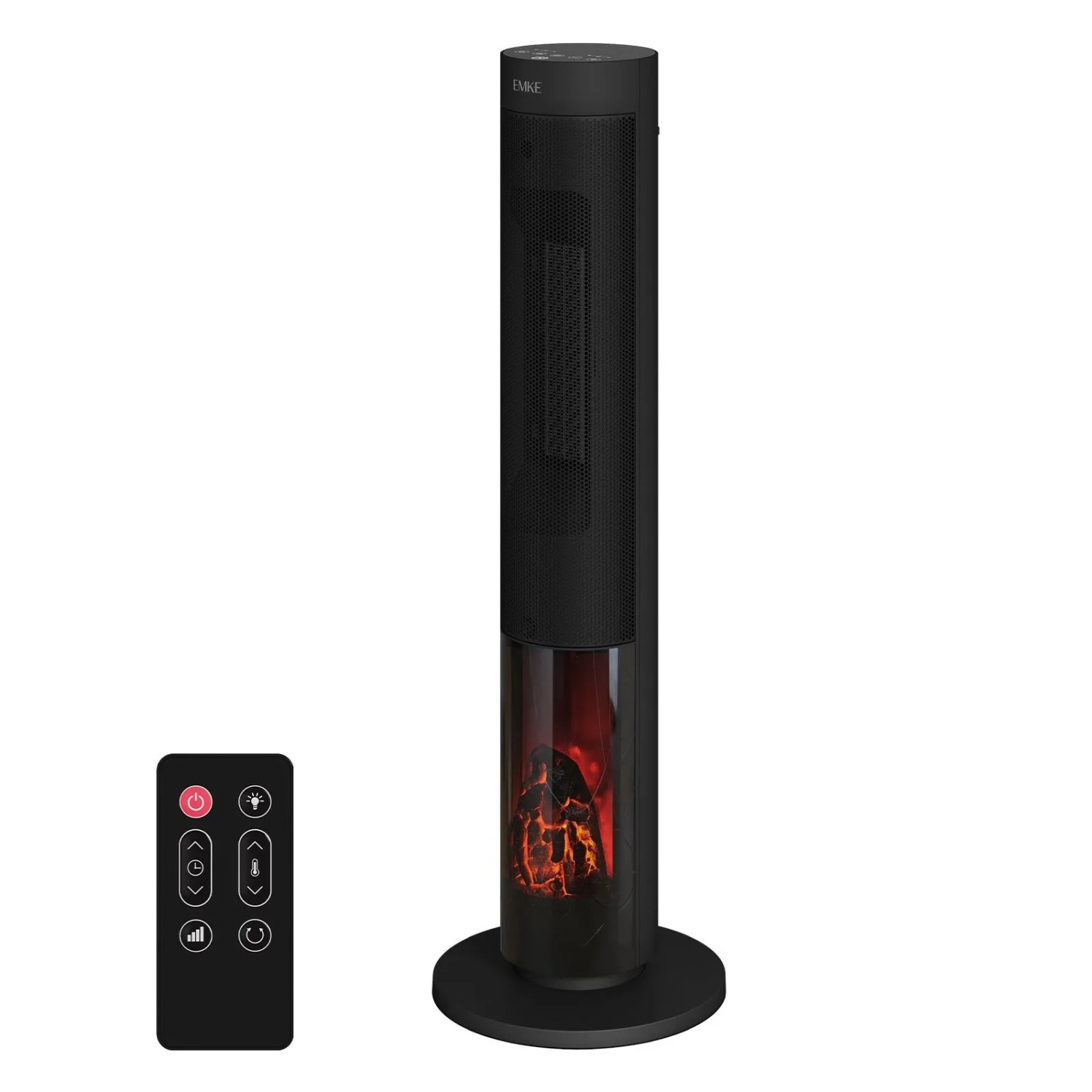 Emke Säulen-Heizlüfter Schwarz 2.000 W PTC mit 3D-Flammeneffekt 80° Oszillation 24-Std-Timer