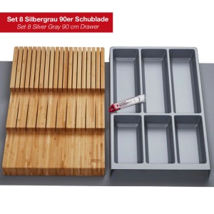 SOTECH ORGA-BOX Vario SET 8 Silbergrau für 90er Schublade Besteckeinsatz Messerhalter Antirutschmatte Orga-Weave