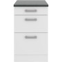 OPTIFIT Oslo214 Küchenunterschrank, 50 cm, Feinstruktur Weiß mit Schubladen und Arbeitsplatte.