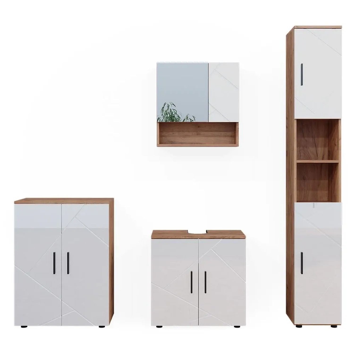 Vicco Badmöbel-Set Irma Weiß Hochglanz/Goldkraft Eiche 60 x 59 4-teilig
