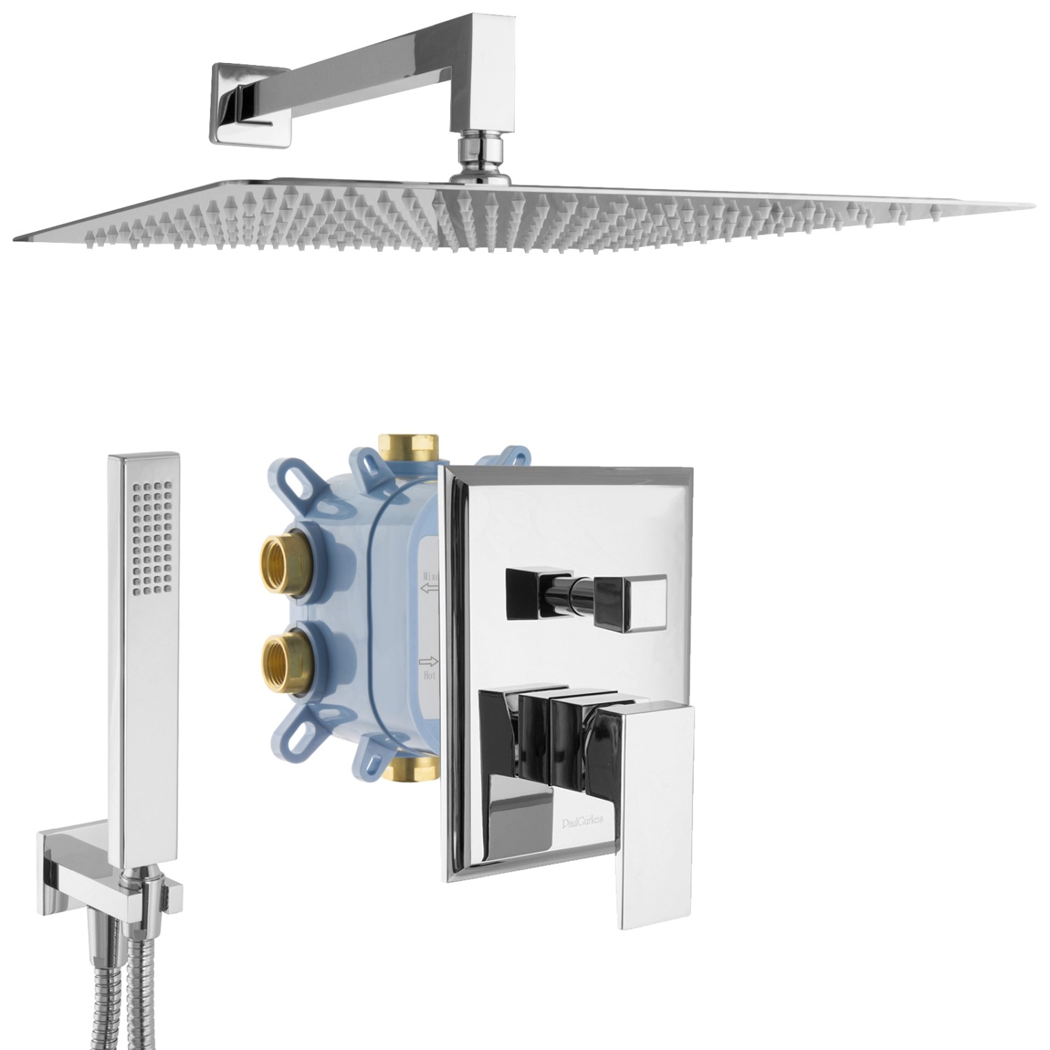 PaulGurkes Regendusche eckig Unterputzarmatur Montagebox 2-Wege Duschsystem