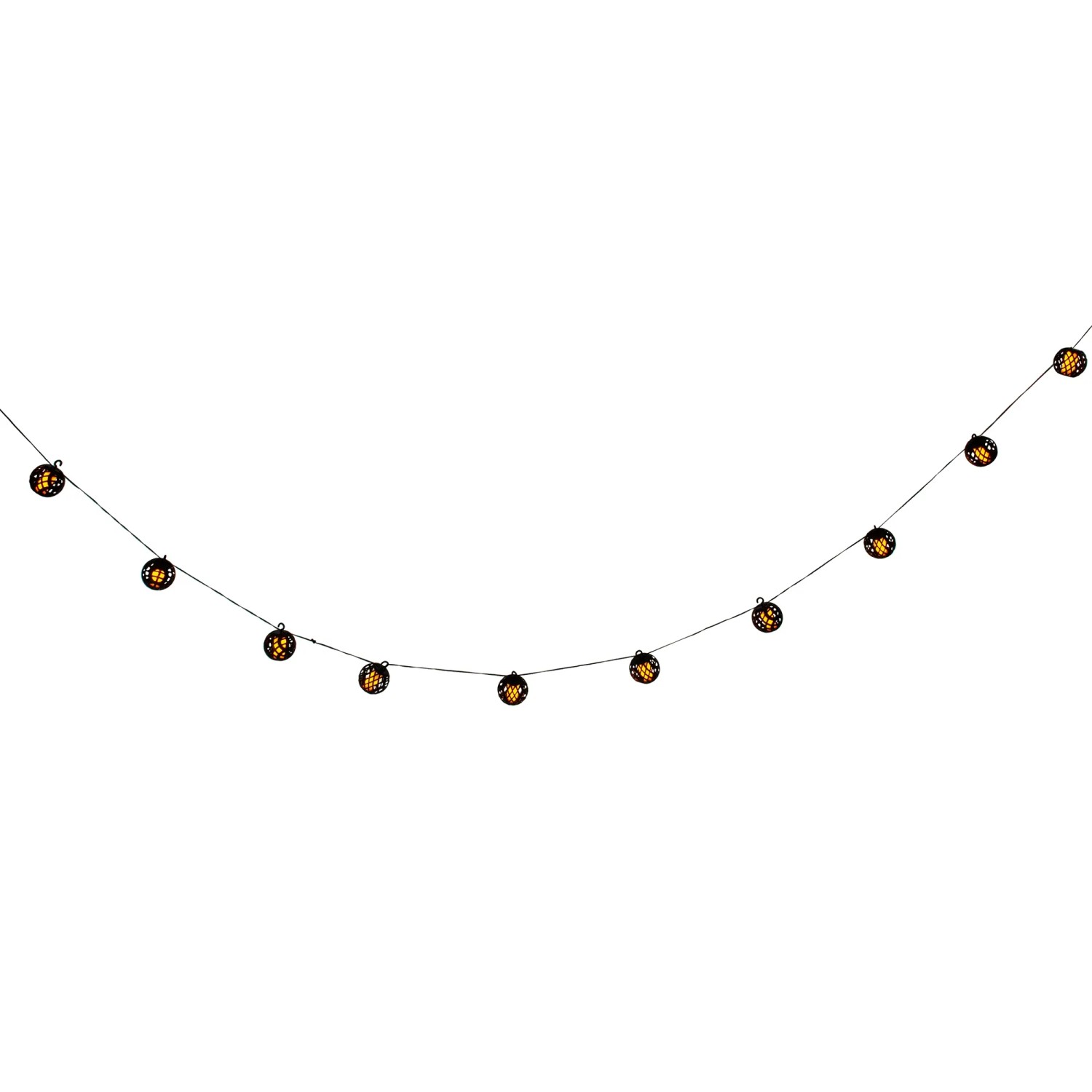 Näve LED Solar Lichterkette Fogo, schwarze Kugeln mit Flammeneffekt, warmweißes Licht.