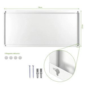 Weiße Banjado Magnettafel 78x37cm aus Metall, inkl. 4 Magnete und Montagematerial.