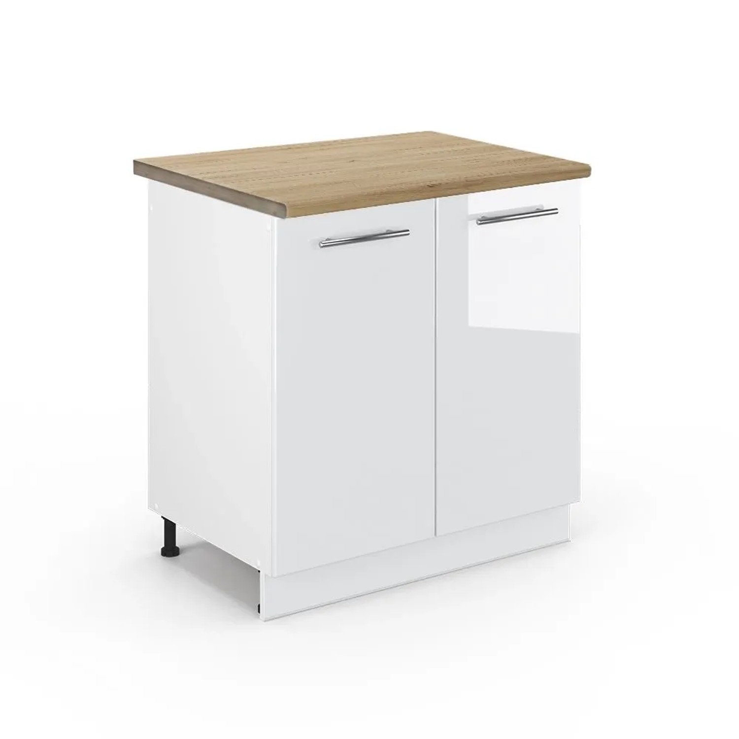 Vicco Spülenunterschrank Fame-Line Weiß Hochglanz Weiß 80 cm AP Eiche