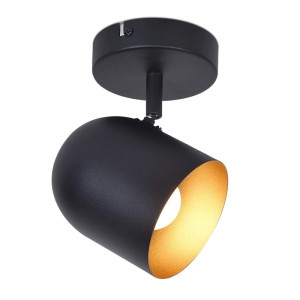 Schwarzer NETTLIFE Deckenstrahler aus Metall mit goldener Innenseite, schwenkbar. Ideal als Wand- oder Deckenleuchte.