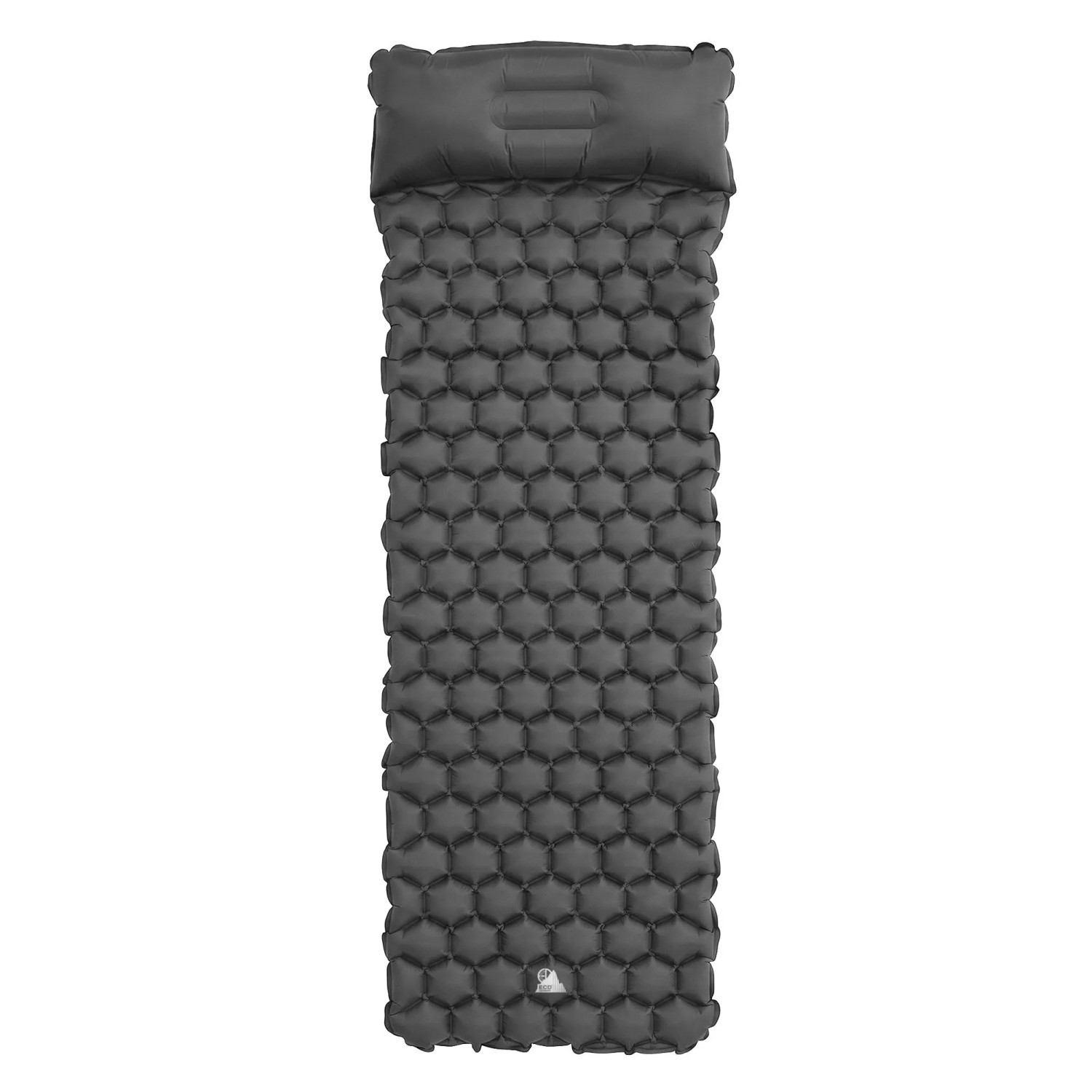 Graue ECD Germany Camping Isomatte, 185x62x15 cm, aus Nylon mit integriertem Kopfkissen.