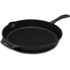 Petromax Grillpfanne aus Gusseisen mit Stiel, 35 cm Durchmesser, für Grill und Küche.