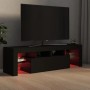 Schwarzer VidaXL TV-Schrank mit LED-Beleuchtung, 140 cm breit, Teil der Wohnwand.