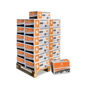 Heizfuxx Nestro Hartholz Holzbriketts, 300kg Palette mit orange-weißen 12kg Kartons. Brennstoffe.