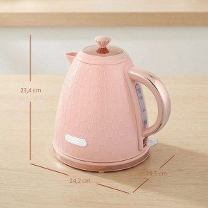 HOMCOM Wasserkocher, hellrosa mit Wabenmuster, roségoldenen Akzenten. 1,7L, 24,2x19,5x23,4 cm. Küchenausstattung.