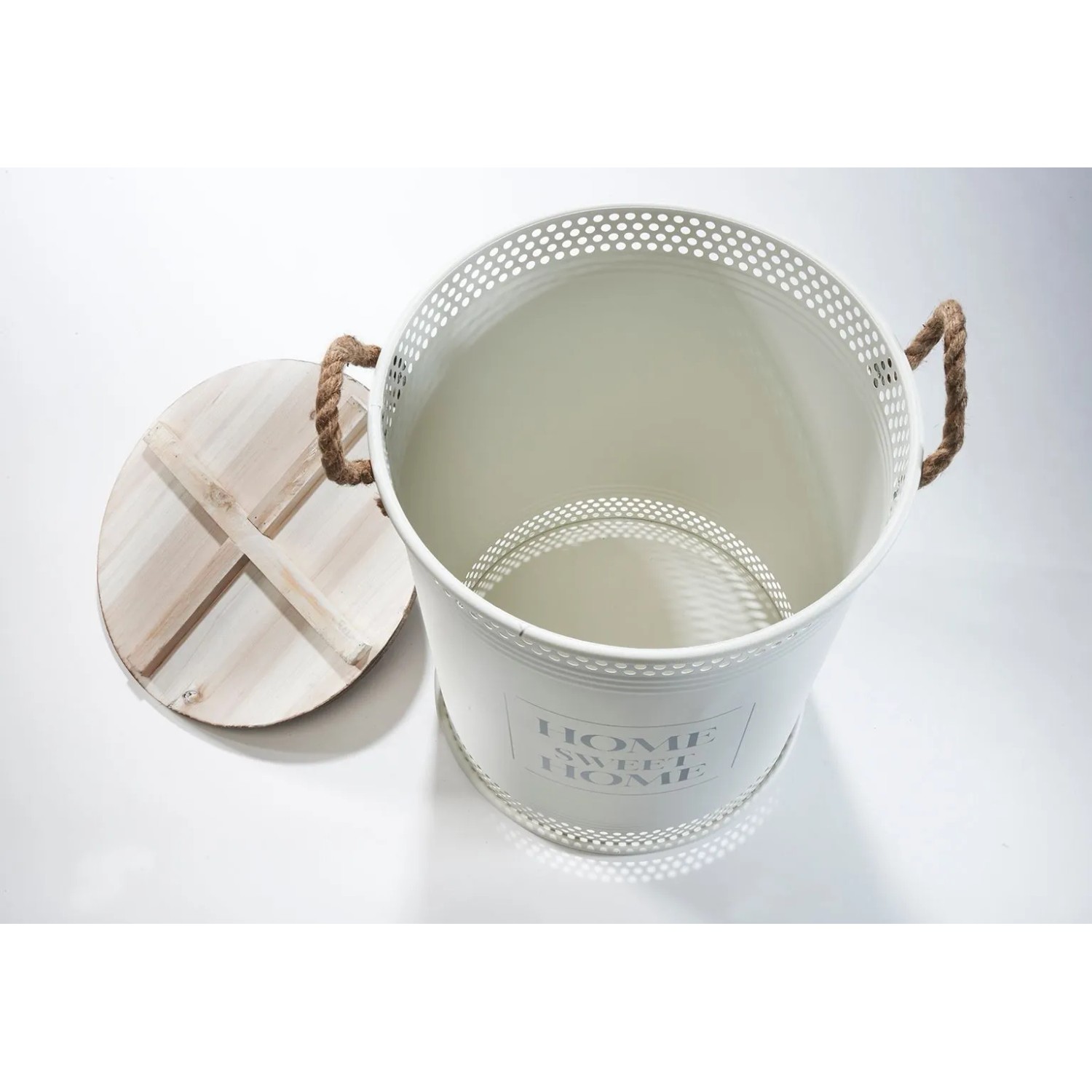 Kobolo Wäschekorb Korb HOME Gr L  40x52 cm Metall Holz mit Deckel Griffe_6