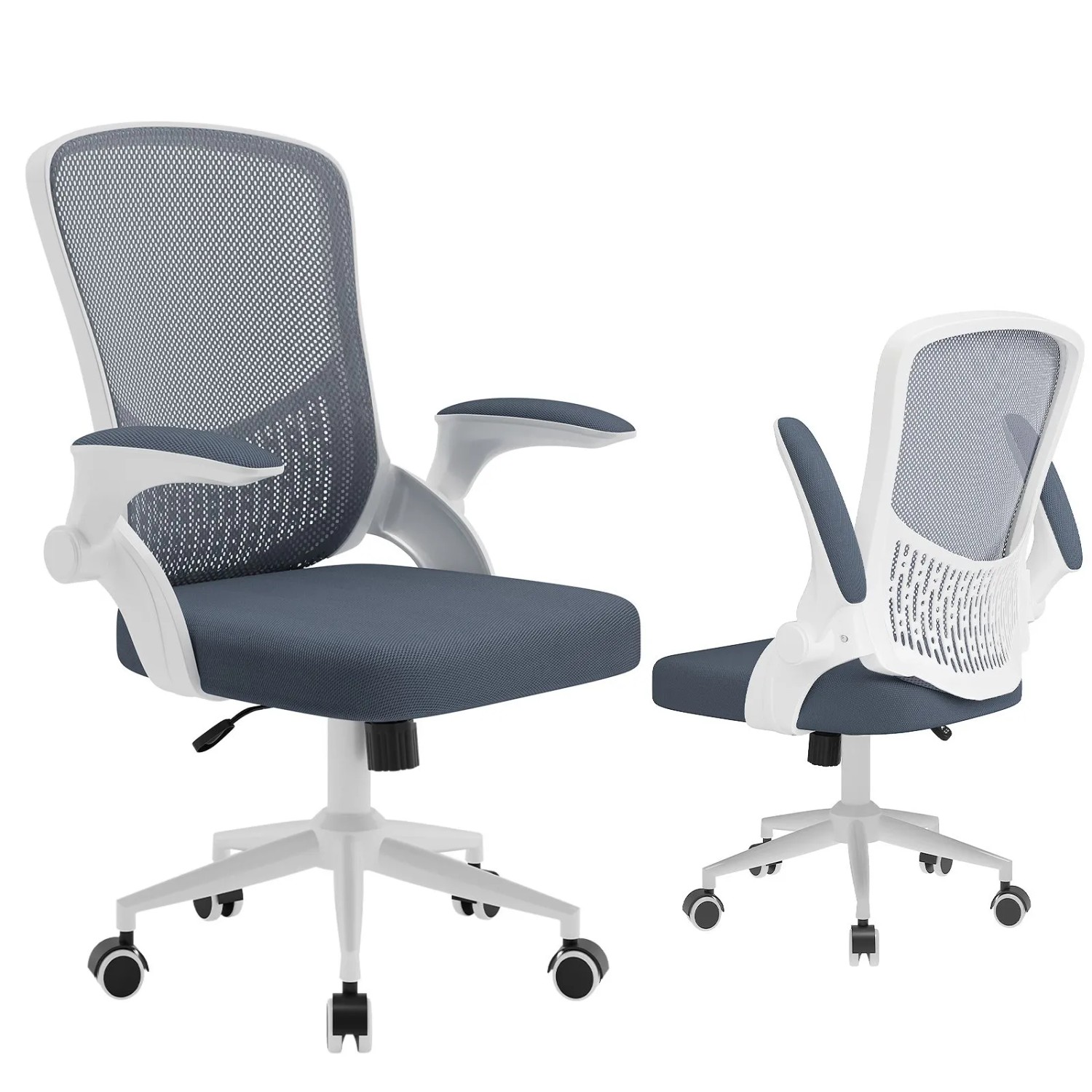 Rattantree Ergonomischer Bürostuhl mit Klapparmlehnen Mid Back Mesh Lendenstütze Höhenverstellbar und Aufbewahrungsfach Dunkelgrau