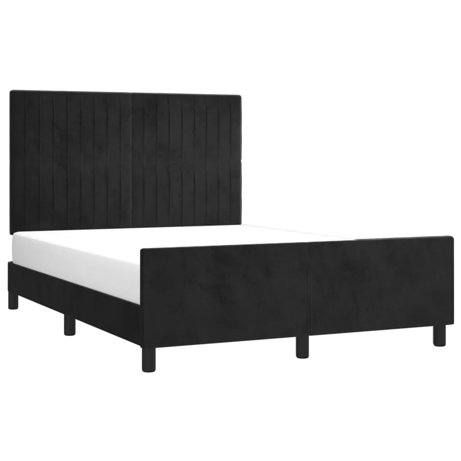 Schwarzes Samt-Bettgestell (140x190 cm) mit hohem Kopfteil für Schlafzimmer.