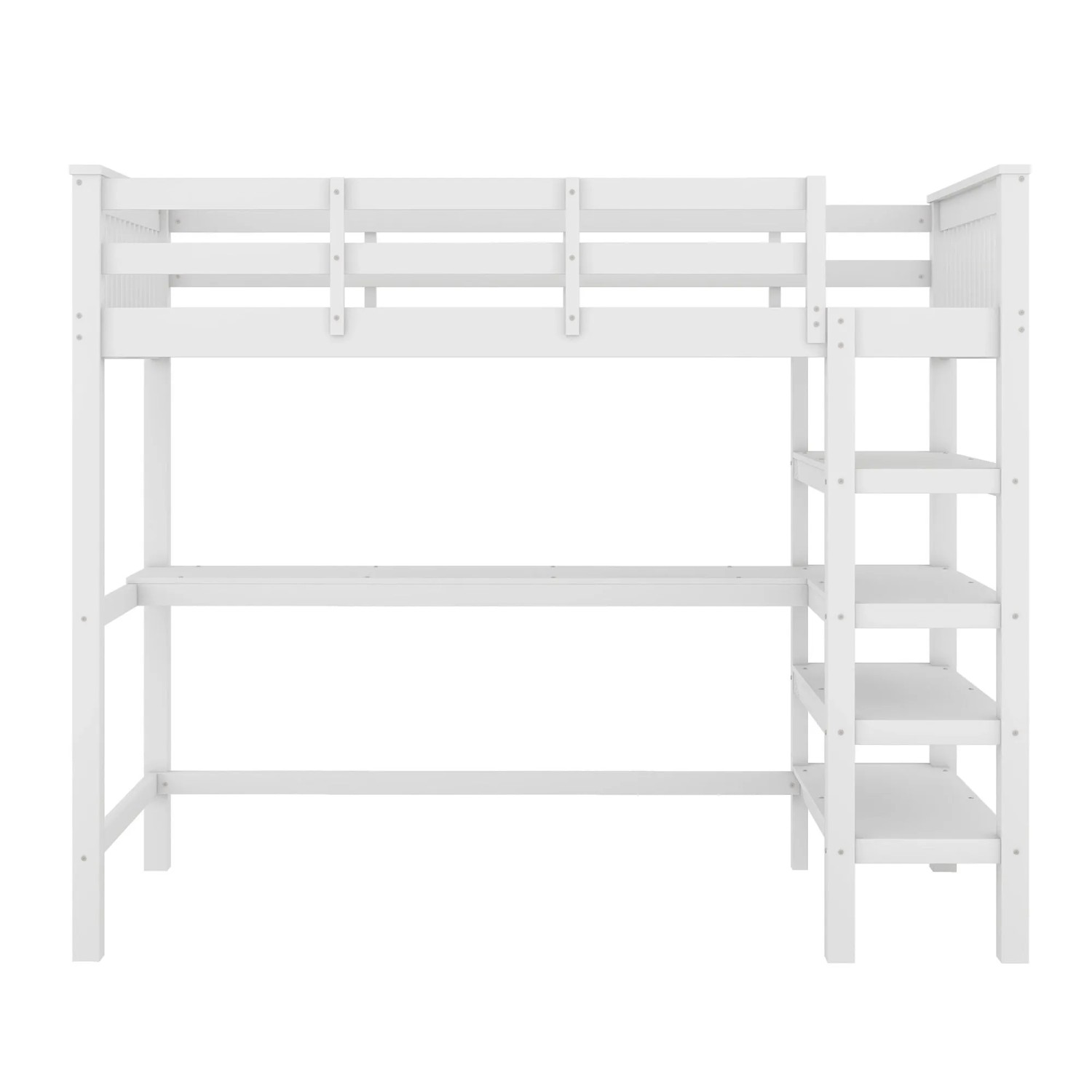 okwish Hochbett 90×200 Kinderbett mit Ablagefächern und Unterbettschreibtisch ohne Matratze