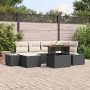Schwarzes 7-teiliges Garten-Sofa-Set aus Rattan mit Tisch und Stauraum.