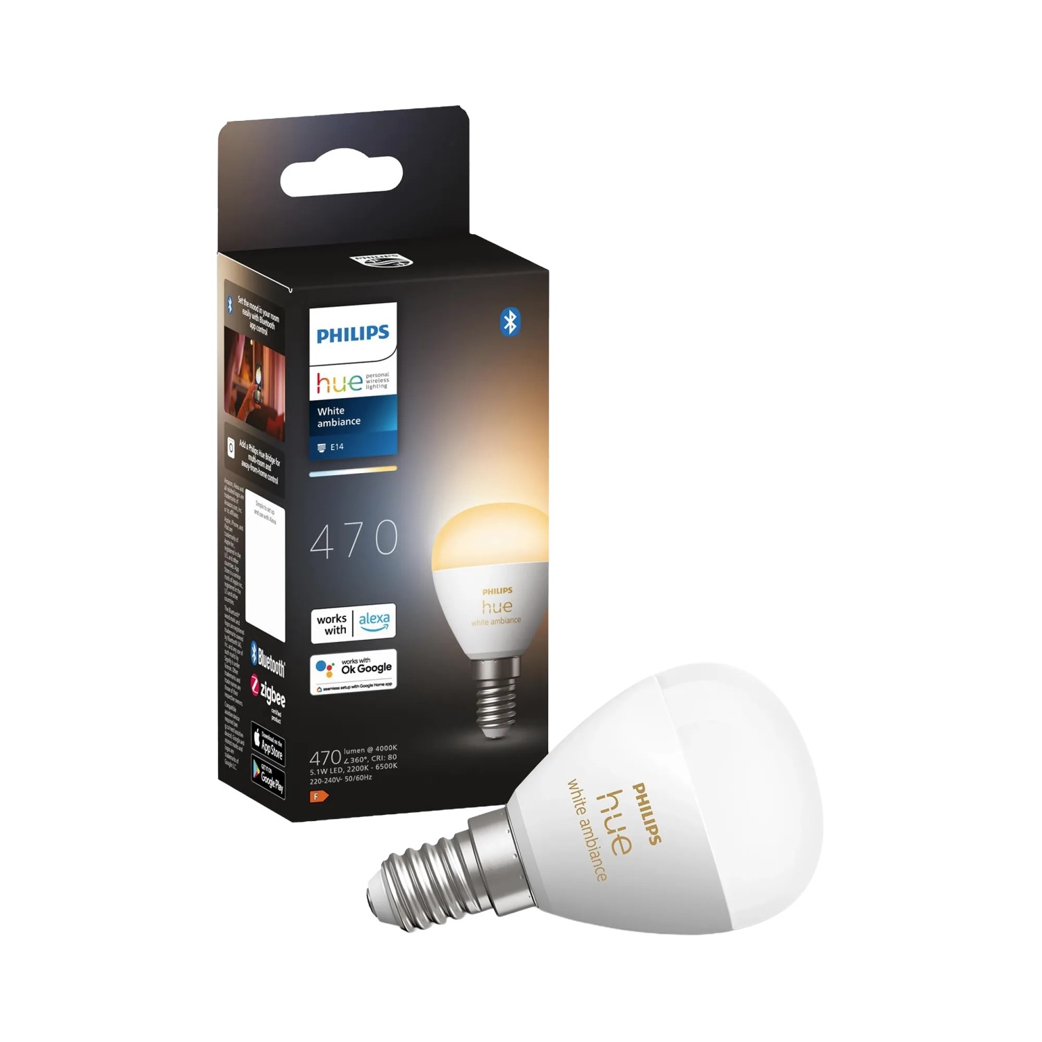 Philips Hue Smart-LED-Leuchtmittel E14 Tropfenform 5 W 470 lm White Ambiance